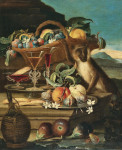 ₴ Репродукция натюрморт от 237 грн.: Фрукты, венецианское стекло и обезьяна