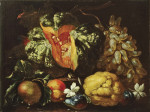 Картина натюрморт хуложника от 184 грн.: Натюрморт с тыквой, виноградом, цитрусовыми и цветами
