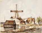 Купить картину пейзаж художника от 189 грн: Лесопилка на Kattensloot в Амстердаме с Вестерторен на расстоянии