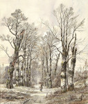 ₴ Репродукция пейзаж от 228 грн.: Зимний пейзаж с лесным собирателем на лесной тропе