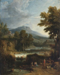 ₴ Картина пейзаж художника от 187 грн.: Классический пейзаж с пастухами, горы в отдалении