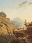 Купить картину пейзаж художника от 146 грн: Горный пейзаж с охотником и его собакой