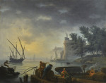 Купить картину море художника от 193 грн.: Средиземноморский порт в лунном свете с рыбаками тянущими сети