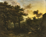 ₴ Картина пейзаж художника от 200 грн.: Лесной пейзаж с животными около мельницы