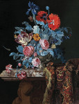 ₴ Картина натюрморт художника от 148 грн.: Цветы в серебряной вазе и сложенный ковер