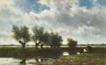₴ Репродукция пейзаж от 269 грн.: Голландский польдерный пейзаж с коровами