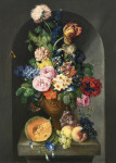 ₴ Репродукция натюрморт от 268 грн.: Цветы в бронзовой урне, дыня, персики и виноград, бабочка и гусеница
