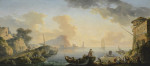 ₴ Купить картину море художника от 133 грн.: Вид на гавань на рассвете с рыбаками вдоль порта на заднем плане