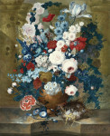 ₴ Купить натюрморт известного художника от 201 грн.: Натюрморт с цветами в терракотовой вазе и гнездо