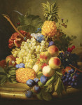 ₴ Купить натюрморт высокого разрешения от 210 грн.: Виноград, персики, сливы, ананасы на мраморном столе
