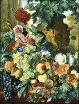 ₴ Репродукция натюрморт от 331 грн.: Фрукты и цветы перед садовой вазой с маками и рядами кипарисов