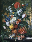 ₴ Репродукция натюрморт от 331 грн.: Цветы в терракотовой вазе на мраморной выступе