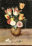 ₴ Репродукция натюрморт от 208 грн.: Тюльпаны и розы в каменной урне на выступе