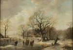 ₴ Купить картину пейзаж художника от 170 грн: Фигуристы на замершей реке