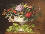 ₴ Репродукція натюрморт від 363 грн.: Квіти у скульптурній урні на мармуровому виступі