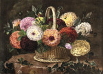 ₴ Репродукция натюрморт от 235 грн.: Корзина цветов с георгинами и бабочкой