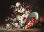 ₴ Купить натюрморт художника от 180 грн.: Черешня в перевернутой миске с цветами в вазе