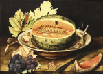 ₴ Купить натюрморт художника от 180 грн.: Дыня на тарелке с виноградом и улиткой