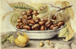 ₴ Купить натюрморт художника от 180 грн.: Тарелка с каштанами, яблоко и три желудя