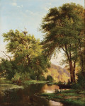 ₴ Картина пейзаж известного художникаот 185 грн: Рыболов в гребной лодке на реке