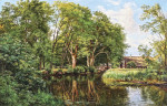 ₴ Репродукция пейзаж от 211 грн: Лесной пейзаж с домом возле ручья