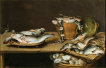 ₴ Репродукция натюрморт от 268 грн.: Натюрморт с рыбой, устрицами и котом