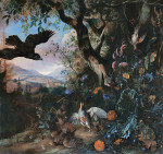 ₴ Репродукция натюрморт от 425 грн.: Пейзаж с птицами и цветами в подлеске леса