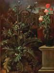 ₴ Купить натюрморт художника от 150 грн.: Большой чертополох, рядом ваза с цветами