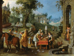 ₴ Картина бытовой жанр известного художника от 184 грн.: Дворцовый сад с игроками в нарды