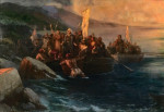 ₴ Купить картину море известного художника от 170 грн.: Высадка Христофора Колумба с товарищами на американский остров называется Сан-Сальвадор, в пятницу 12 октября 1492 года, на рассвете