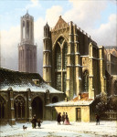 ₴ Репродукция городской пейзаж от 299 грн.: Зимняя городская сцена, Утрехт