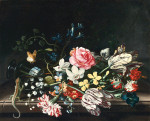 ₴ Купить натюрморт художника от 193 грн.: Перевернутая ваза с цветами лежащая на уступе
