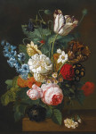 ₴ Репродукция натюрморт от 268 грн.: Цветы включая розы, тюльпаны и гицинт на выступе