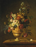 ₴ Репродукция натюрморт от 325 грн.: Цветы в скульптурной вазе на мраморном выступе