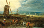 ₴ Картина пейзаж известного художника от 179 грн.: Обширный пейзаж с путниками перед мельницей