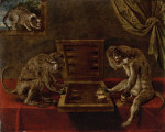 ₴ Репродукция картины натюрморт от 193 грн.: Играющие обезьяны, которые наблюдают за кошкой
