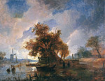 ₴ Репродукция картины пейзаж от 189 грн: Голландский речной пейзаж в лунном свете