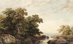 ₴ Репродукция картины пейзаж от 157 грн: Пейзаж с берегом реки в желтом свете
