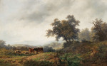 ₴ Репродукция пейзаж от 205 грн.: Открытый пейзаж с коровой и пастухом