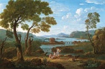 ₴ Репродукция картины пейзаж от 161 грн: Идеальный речной пейзаж с мостом и классическим памятником