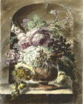 ₴ Репродукция картины натюрморт от 185 грн.: Цветы в терракотовой вазе на выступе в нише