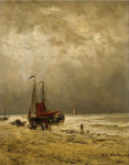 ₴ Купить картину море художника от 146 грн.: Рыболовные суда на якоре с рыбаками на пляже