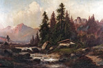 ₴ Репродукция картины пейзаж высокого разрешения от 166 грн: Хижина возле горного ручья