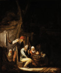 ₴ Картина бытовой жанр художника от 178 грн.: Интерьер с крестьянской семьей, курящей и пьющей