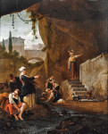 ₴ Картина бытовой жанр художника от 178 грн.: Интерьер пещеры с женщинами стирающимим в потоке