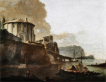₴ Репродукция пейзаж от 247 грн.: Каприччио средиземноморского залива на закате, с храмом Веста в Риме