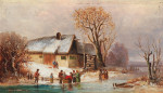 ₴ Репродукция пейзаж от 193 грн.: Зимний речной пейзаж с фигурами