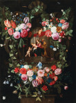 ₴ Репродукция натюрморт от 200 грн.: Венок из цветов, окружающий картуш со святым семейством и путти