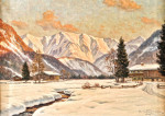 ₴ Картина пейзаж художника от 175 грн: Зимний вечер в долине Кройтер с Блаубергом