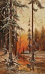 ₴ Репродукція краєвид від 172 грн.: Захід сонця в зимовому лісі